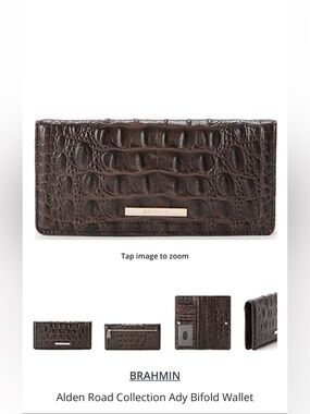 Brahmin Croc-Embossed Continental Wallet - Dark Brown with Gold Hardware